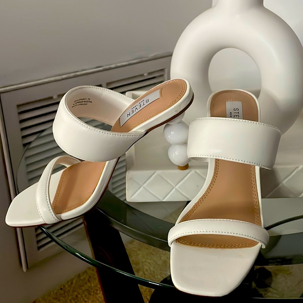 White heeled sandals